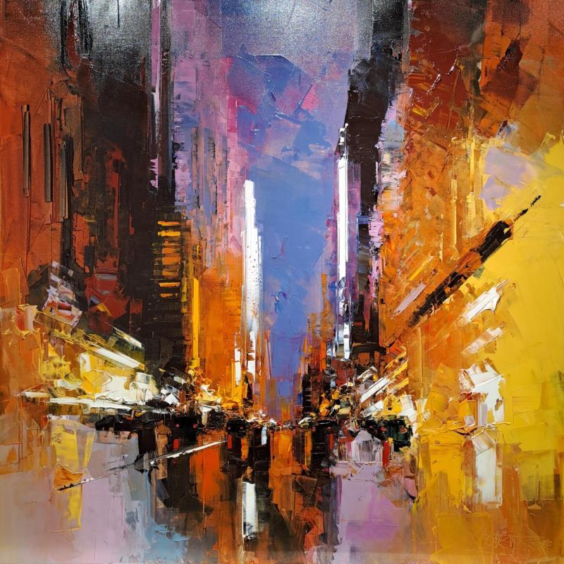Painting Autumn Time Square by Castan Daniel | Painting Figurative Oil Urban