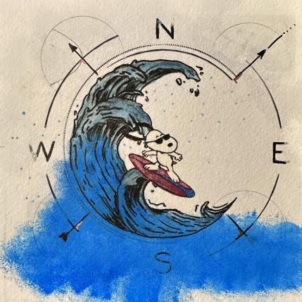 Peinture Snoopy, je surfe sur la vague par Benny Arte | Tableau Pop-art Acrylique, Encre, Posca Icones Pop, Portraits