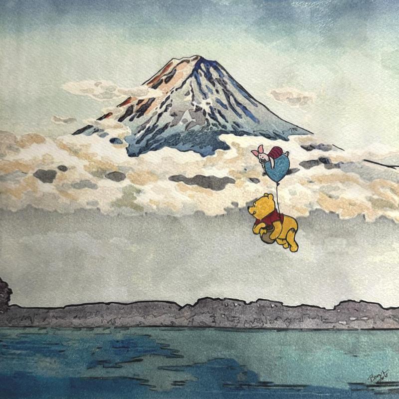 Painting Winnie et Porcinet : Le Voyage Magique au Mont Fuji by Benny Arte | Painting Pop-art Acrylic, Gluing, Ink, Posca Pop icons, Portrait