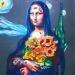 Gemälde Mona et les tournesols von Medeya Lemdiya | Gemälde Pop-Art Pop-Ikonen Metall Acryl