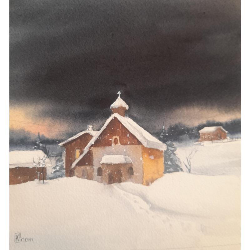 Painting Church in the mountains by Lida Khomykova | Painting Figurative Watercolor Pop icons