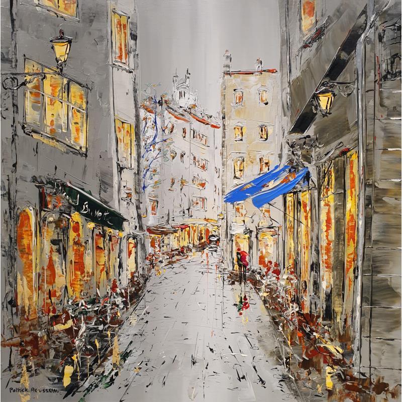 Painting La rue de l'arbre bleu by Rousseau Patrick | Painting Figurative Urban Oil