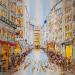 Peinture Une ville pétillante par Rousseau Patrick | Tableau Figuratif Urbain Huile
