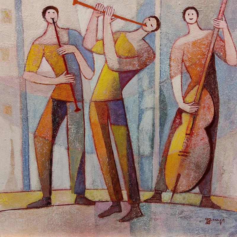 Gemälde Les 3 musiciens AN 168 von Burgi Roger | Gemälde Figurativ Musik Alltagsszenen Acryl
