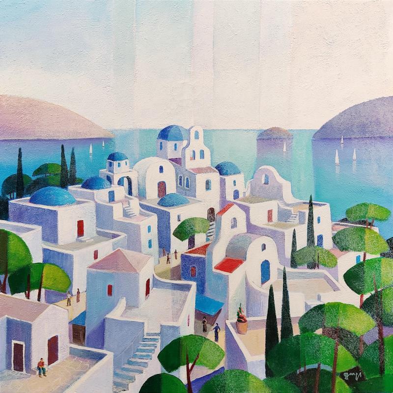 Painting Village Grec AP 128 by Burgi Roger | Painting Figurative Acrylic Landscapes, Urban