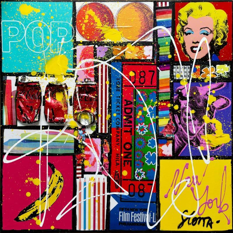 Painting POP NY (WARHOL) by Costa Sophie | Painting Pop-art Acrylic, Gluing, Upcycling Pop icons