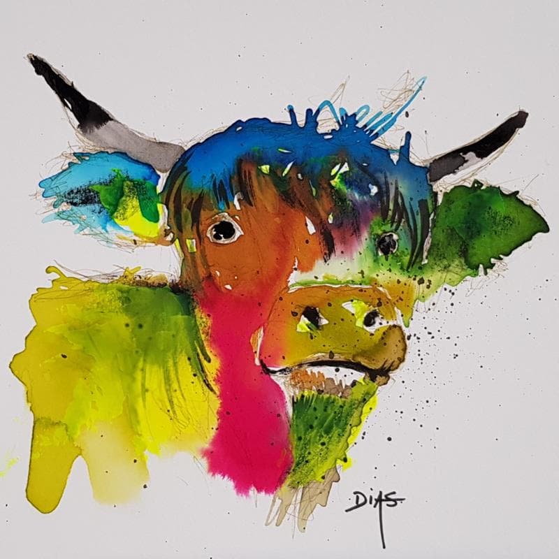 Painting Vache by Dias | Painting Figurative Mixed Animals