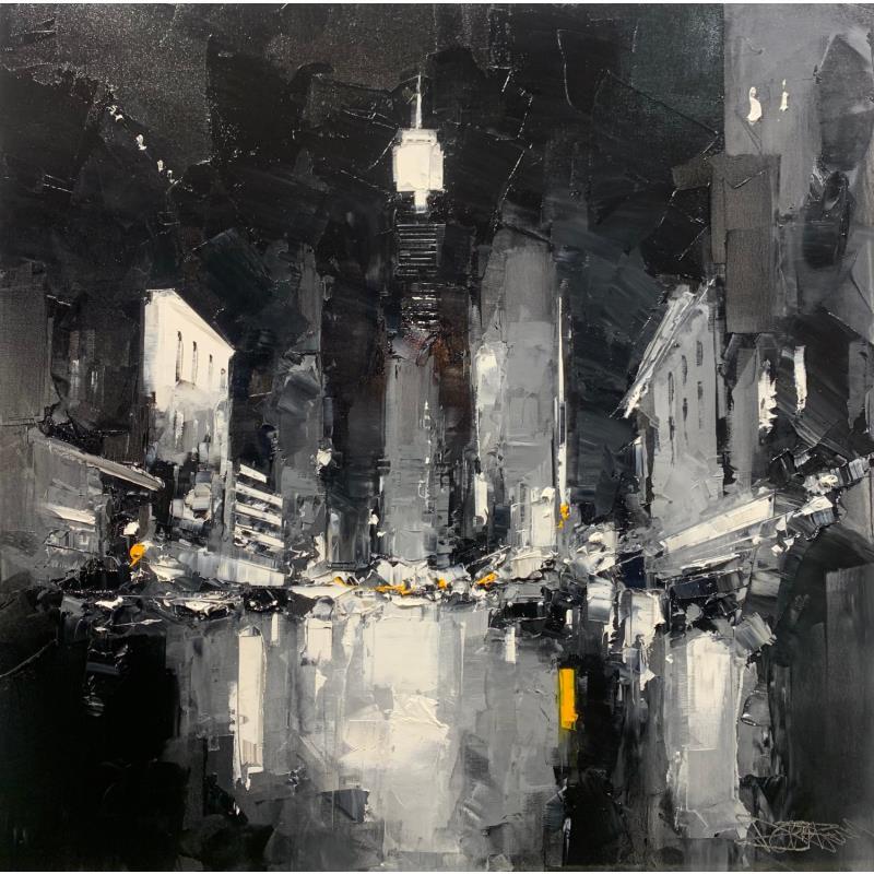 Painting Black and white Manhattan by Castan Daniel | Painting Figurative Oil Urban