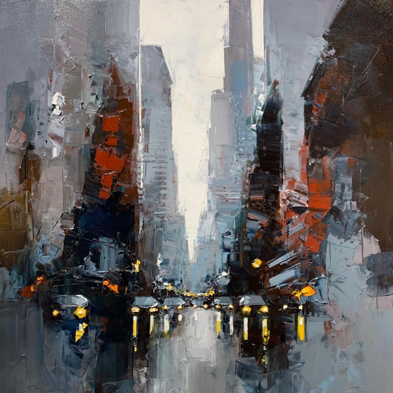 Painting Traffic under the rain by Castan Daniel | Painting Figurative Oil Urban