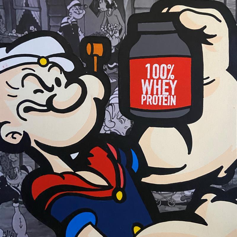 Gemälde Popeye Protein von Kalo | Gemälde Pop-Art Pop-Ikonen Graffiti Collage Posca