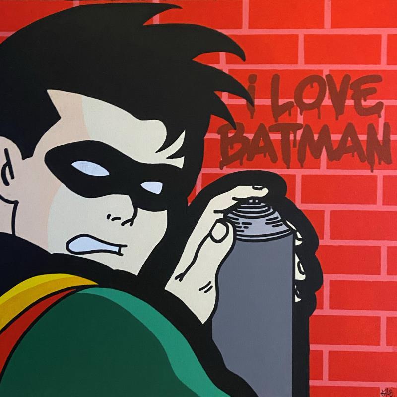 Gemälde Robin in love von Kalo | Gemälde Pop-Art Pop-Ikonen Graffiti Collage Posca
