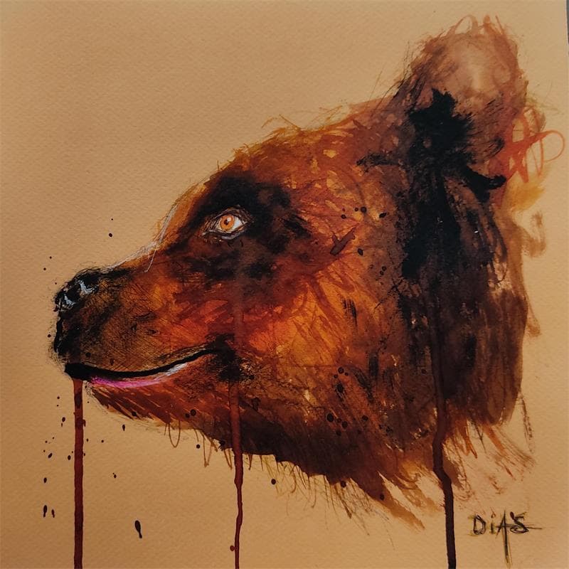 Painting Tête d'ours by Dias | Painting Figurative Mixed Animals