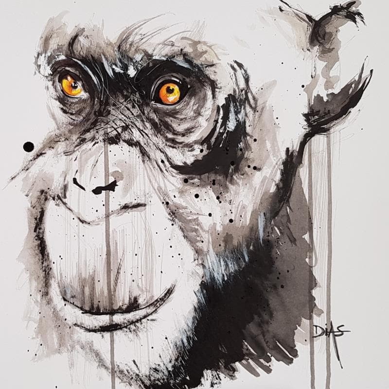 Peinture Tête de Chimpanzé par Dias | Tableau Figuratif Animaux