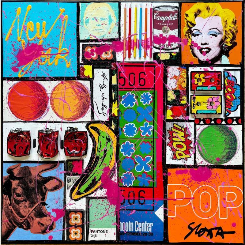 Painting POP NY (Warhol) by Costa Sophie | Painting Pop-art Acrylic, Gluing, Upcycling Pop icons