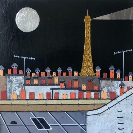 Painting Rendez-vous à Minuit  by Lovisa | Painting Figurative Acrylic, Gluing, Posca, Silver leaf, Upcycling Urban