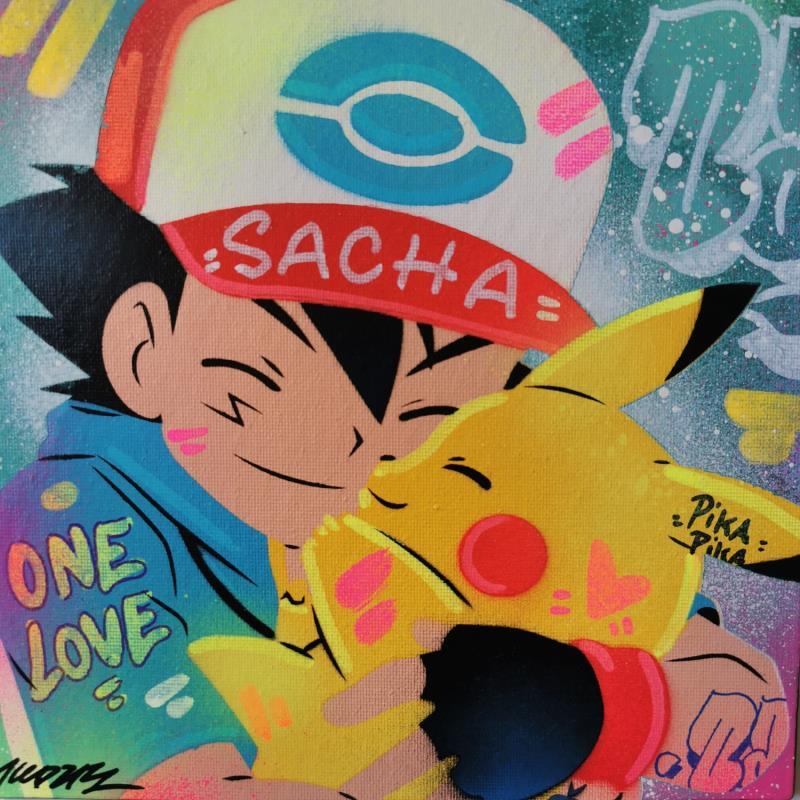 Peinture Pika Sacha par Kedarone | Tableau Pop-art Icones Pop Graffiti Acrylique