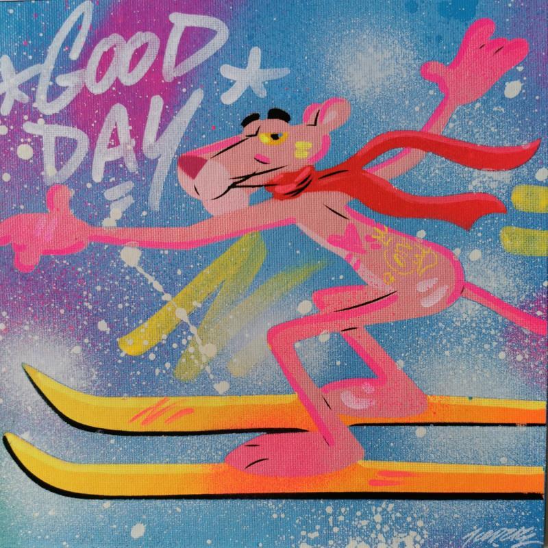 Peinture Panthère rose ski par Kedarone | Tableau Pop-art Icones Pop Graffiti Acrylique