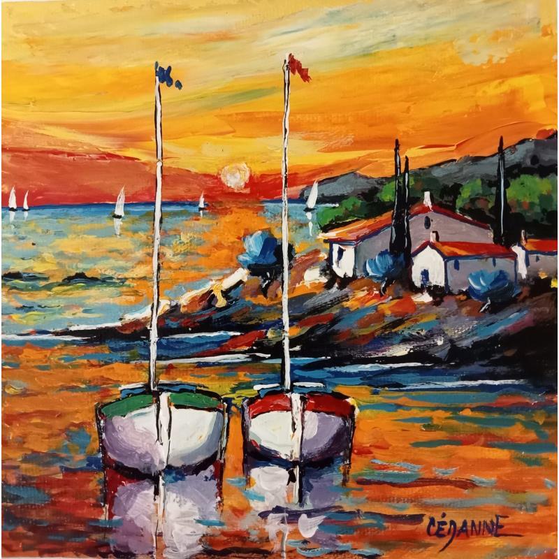 Painting Coucher de soleil à Saint-Jean-Cap-Ferrat by Cédanne | Painting Figurative Landscapes Oil