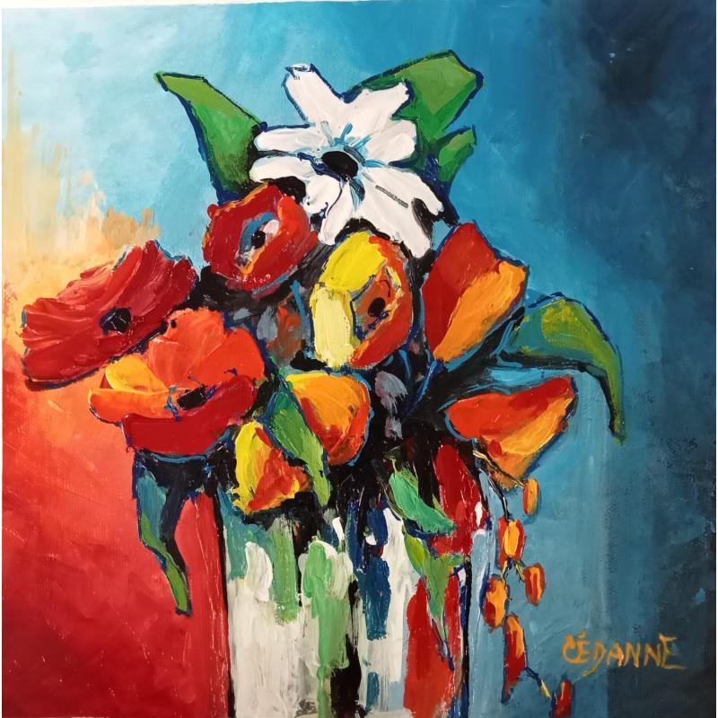 Peinture Bouquet à la fleur blanche par Cédanne | Tableau Figuratif Paysages Huile