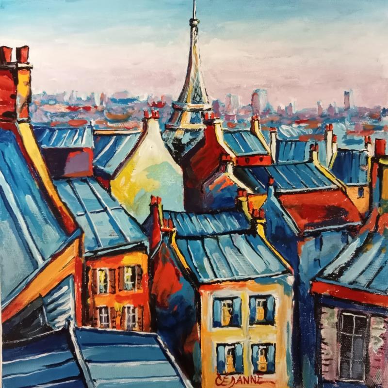 Peinture La tour Eiffel dominat les toits de Paris par Cédanne | Tableau Figuratif Paysages Huile