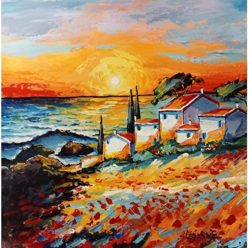 Gemälde Coucher de soleil vers Ramatuelle von Cédanne | Gemälde Figurativ Öl Landschaften