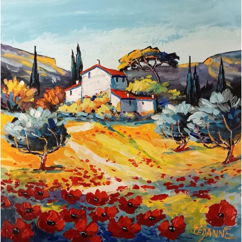 Peinture Mas aux oliviers dans les Alpilles par Cédanne | Tableau Figuratif Huile Paysages