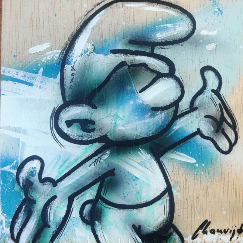 Painting Welcome to Smurfs village  by Chauvijo | Painting Pop-art Acrylic, Ink, Wood Child, Minimalist, Pop icons