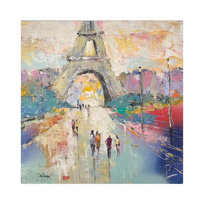 Peinture Les promeneurs de Paris par Yavru Irfan | Tableau Figuratif Huile