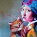 Peinture Le chat de la jeune fille par Medeya Lemdiya | Tableau Pop-art Icones Pop Métal Acrylique