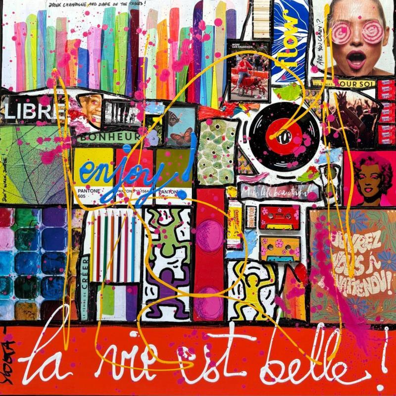 Painting La vie est belle by Costa Sophie | Painting Pop-art Acrylic, Gluing, Upcycling