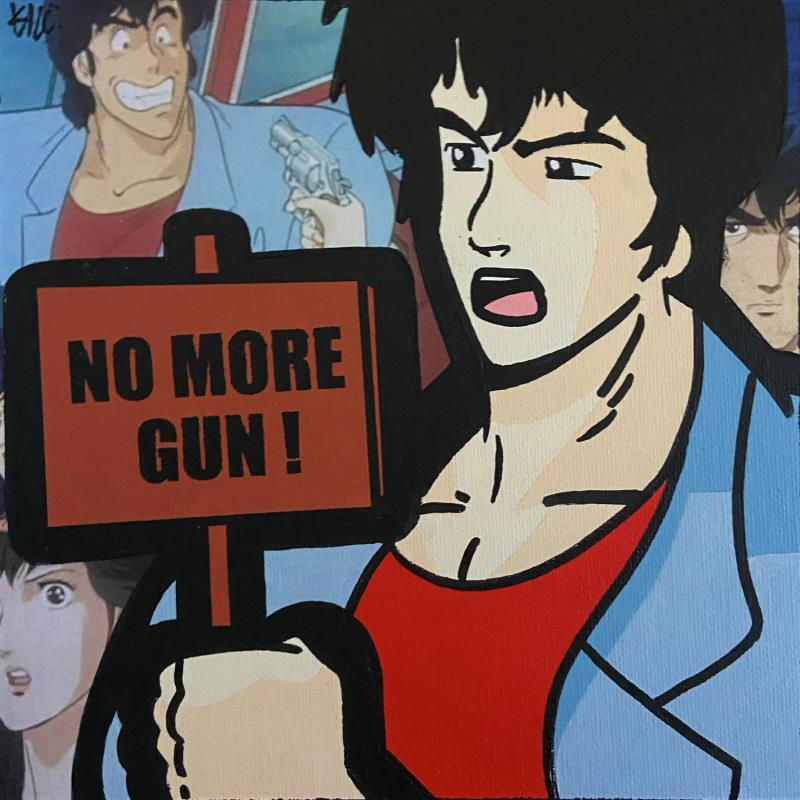 Gemälde Nicky Larson No more Gun von Kalo | Gemälde Pop-Art Pop-Ikonen Graffiti Collage Posca