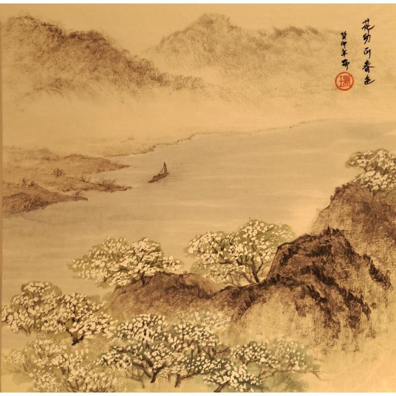 Gemälde Navigation de plaisance sur le rivière Spring von Amblard Rui | Gemälde Figurativ Landschaften Aquarell Tinte