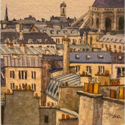 Painting Paris Les cheminées by Decoudun Jean charles | Painting Figurative Watercolor Urban