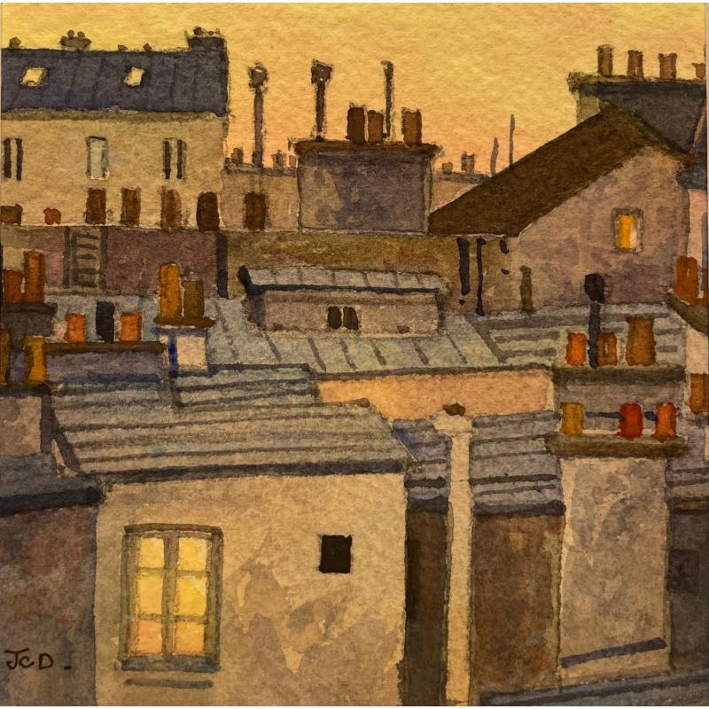 Peinture Paris avec toits par Decoudun Jean charles | Tableau Figuratif Aquarelle Urbain