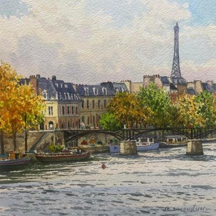 Peinture Paris la passerelle des arts par Decoudun Jean charles | Tableau Figuratif Aquarelle Urbain