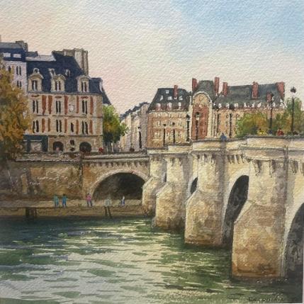 Painting Paris le Pont-Neuf by Decoudun Jean charles | Painting Figurative Watercolor Urban