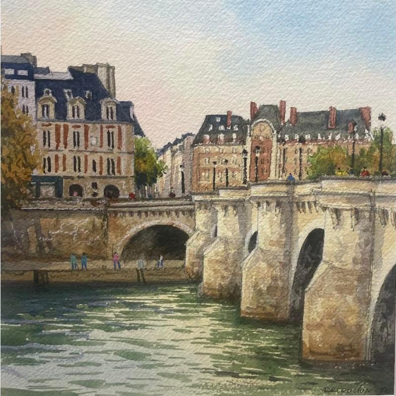 Painting Paris le Pont-Neuf by Decoudun Jean charles | Painting Figurative Watercolor Urban
