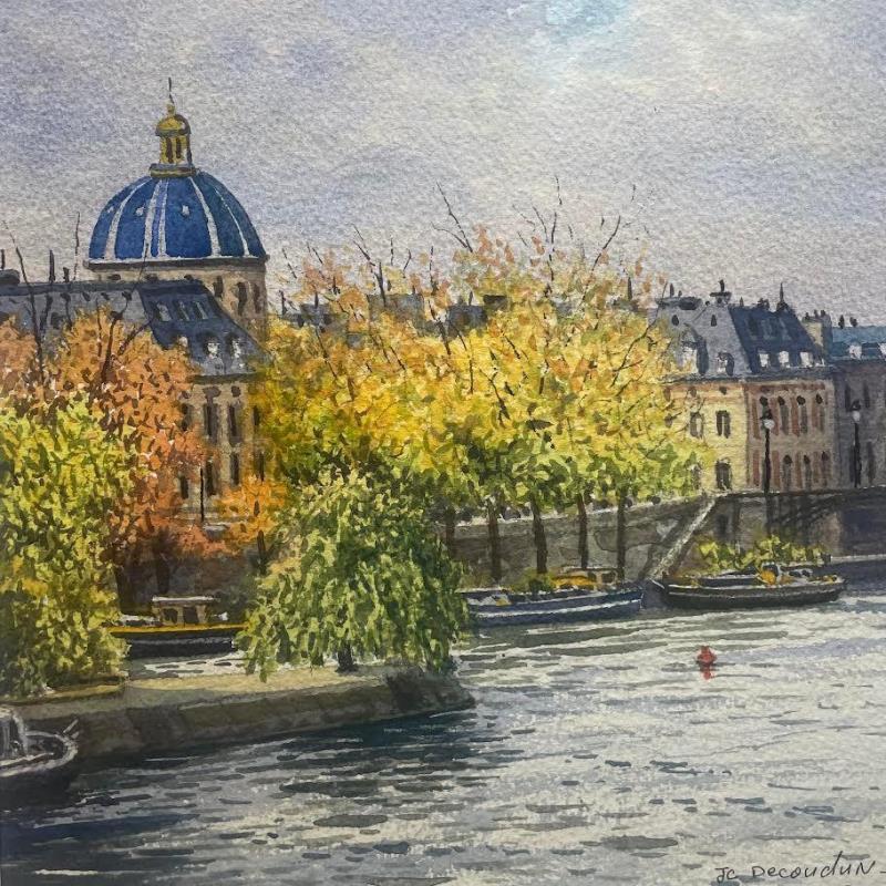 Painting Paris la Seine by Decoudun Jean charles | Painting Figurative Watercolor Urban