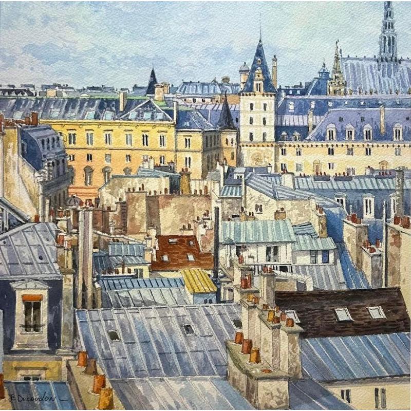 Peinture Les toits de Paris par Decoudun Jean charles | Tableau Figuratif Aquarelle Urbain