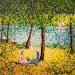 Peinture Discussions sous les arbres par Dessapt Elika | Tableau Impressionnisme Acrylique Sable