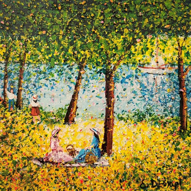 Peinture Discussions sous les arbres par Dessapt Elika | Tableau Impressionnisme Acrylique, Sable