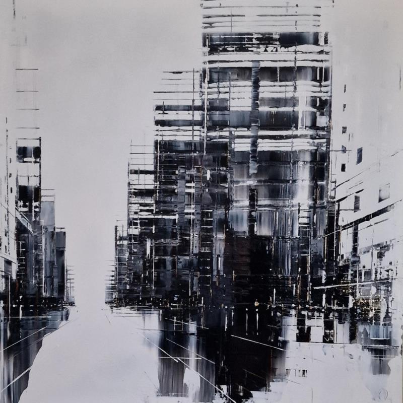 Painting Solar Flair by Rey Julien | Painting Figurative Urban Black & White Metal Gold leaf Lacquer
