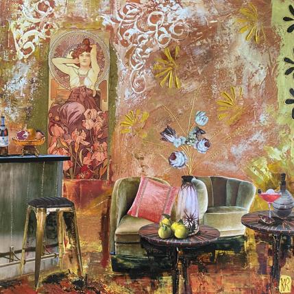 Gemälde Allegra von Romanelli Karine | Gemälde Figurativ Acryl, Blattgold, Collage, Pastell, Posca Alltagsszenen
