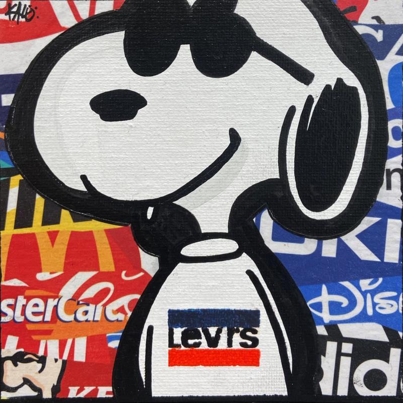 Gemälde Snoopy Levis von Kalo | Gemälde Pop-Art Pop-Ikonen Graffiti Acryl Collage Posca
