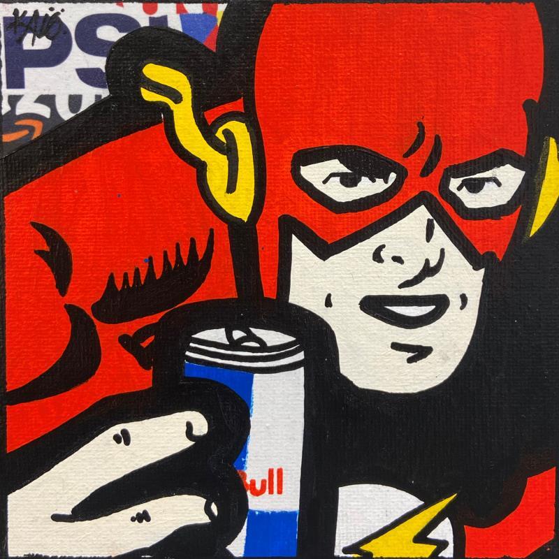Gemälde Flash Red Bull von Kalo | Gemälde Pop-Art Pop-Ikonen Graffiti Acryl Collage Posca