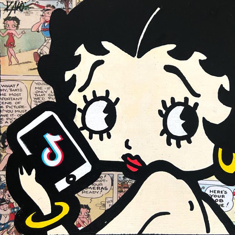 Gemälde Betty Boop Tik Tok von Kalo | Gemälde Pop-Art Pop-Ikonen Graffiti Collage Posca