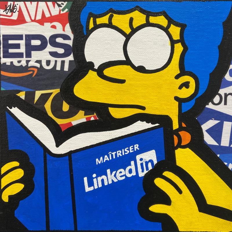 Painting Marge Linkedin  by Kalo | Painting Pop-art Pop icons Graffiti Acrylic Gluing Posca