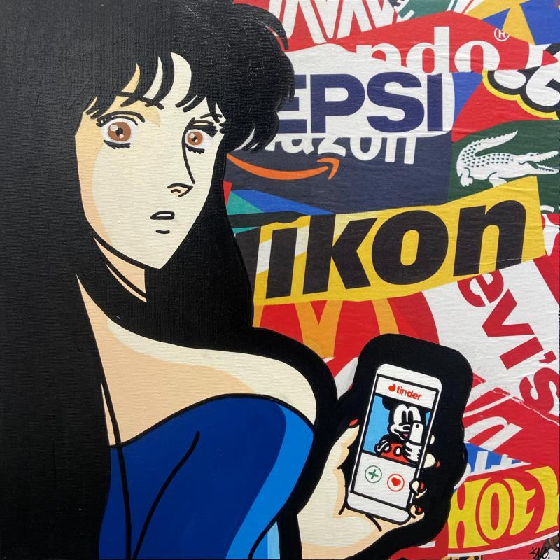 Gemälde Cat's eyes Tinder von Kalo | Gemälde Pop-Art Pop-Ikonen Graffiti Collage Posca