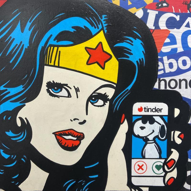 Gemälde Wonder Women Tinder von Kalo | Gemälde Pop-Art Pop-Ikonen Graffiti Collage Posca