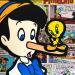 Peinture Pinocchio et Titi par Kalo | Tableau Pop-art Icones Pop Graffiti Collage Posca